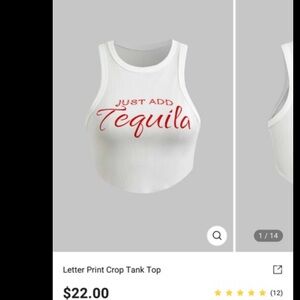 Letter Print Crop Tank Top - White with Red Script : just add tequila